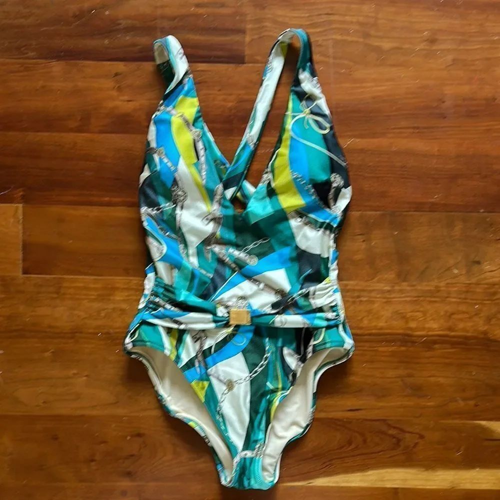 L'AGENCE Lisa Plunge One-Piece Swimsuit in Chain Print NWT - Picture 3 of 6